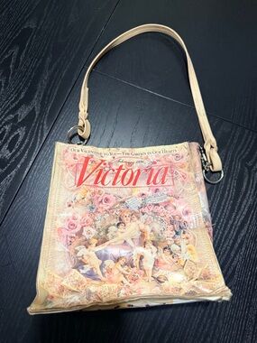 Printed Floral Canvas Shoulder Bag in Beige and Pink
